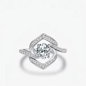 Geometric Cross Lines Ring 925 Sterling Silver Round Cubic Zirconia Elegant Fashion Jewelry For Women