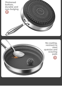 Macro view of scratch-resistant 316L stainless steel honeycomb frying pan texture