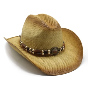 Straw Panama jazz hat with western turquoise bead band and rustic gradient edges