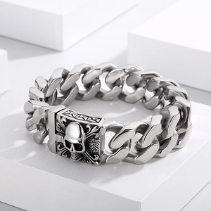 Bracciale A Catena Cubana Da Uomo Acciaio Inossidabile Chiusura A Teschio Punk Gothic Hip Hop Gioielli