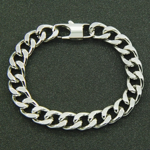 Polished silver stainless steel 10mm Cuban link chain bracelet with secure box clasp