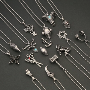 Collier Pendentif Homme En Acier Inoxydable Punk Hip Hop Vintage Crâne Croix Lion Taureau Tête D'animal Bijoux