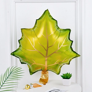 Maple leaf shaped foil balloon with realistic gold veins for nature party decoration