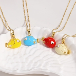 Cartoon Fish Pendant Necklace With Gold Plated Chain And Enamel Drip Oil Charm For Women Cute Jewelry Accessory