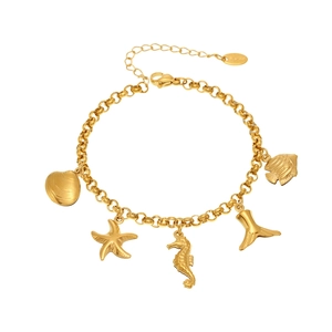 Bracelet océan en acier inoxydable doré 18 carats avec pendentifs étoile de mer