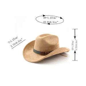 Detailed size chart showing head circumference, brim width, and crown height for cowboy hats