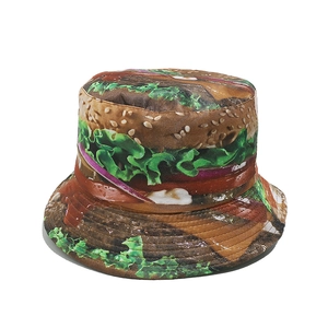 Creative realistic hamburger print bucket hat with high-definition digital transfer pattern