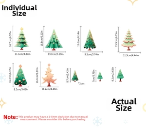 Detailed size chart showing dimensions for various self-adhesive Christmas tree wall decals