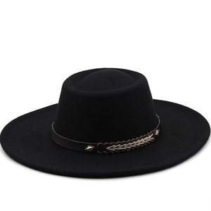 Vintage Wollmischung Fedora Hut Für Herren Damen Retro Ethno-Stil Breite Krempe Filzhut Mit Leder Geflochtenem Nieten Dekoband