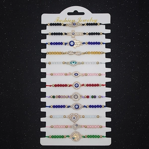 Bohemian Alloy Evil Eye Hamsa Hand Bracelets Women Fashion Crystal Beads Drip Oil Woven Adjustable Charm Jewelry Bracelets