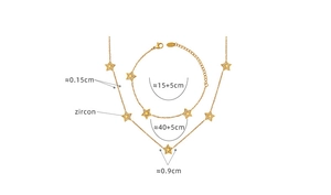 Detailed size parameters for 18K gold plated star necklace and bracelet set with zircon