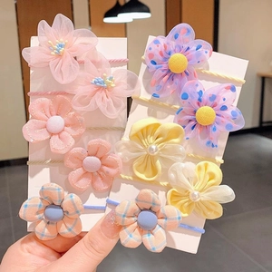 Coleteros de Malla con Flores Lindas para Niños Bandas Elásticas de Tela para Bebés Niñas Accesorios Dulces para el Cabello
