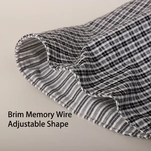Plaid reversible sun hat with moldable memory wire brim for various styling options