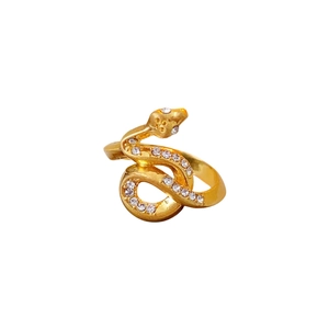 Gold-plated snake ring with sparkling white rhinestones on a clean white background