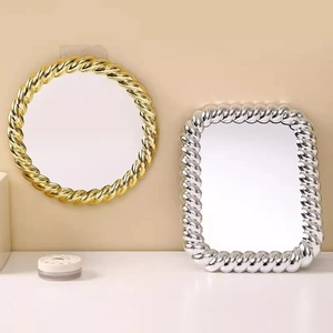 Makeup Mirror Retro European Desktop Vanity Mirror Electroplated PP Twisted Rope Texture Round Square HD Glass Mirror