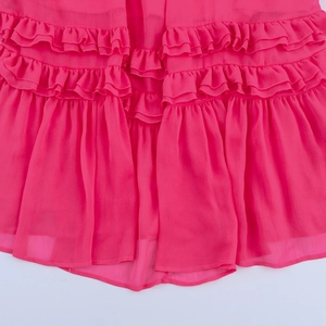 Robe d'été élégante en mousseline rouge rose avec volants superposés et style français