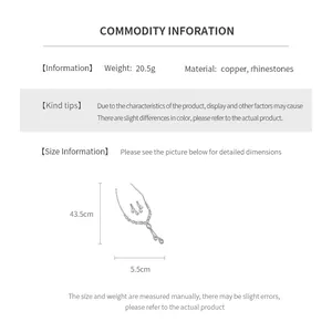 Detailed size specifications for the teardrop rhinestone necklace and pendant dimensions