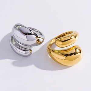Minimalist double teardrop open rings in 14K gold and silver polished stainless steel