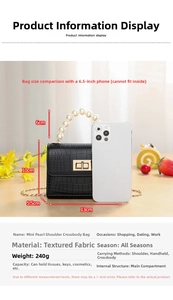Size comparison of a black crocodile pattern mini PVC jelly bag with pearl handle