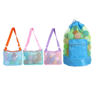 Mesh beach bag set with drawstring and shoulder straps for children's toys storage