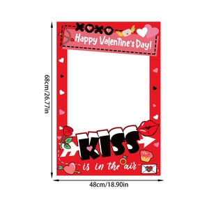 Detailed dimension layout of red Valentine's Day photo booth frame prop 68x48cm
