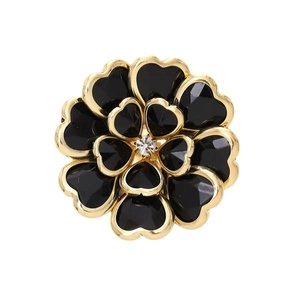 Elegant black heart-shaped petal flower charm with gold metal edges and center rhinestone