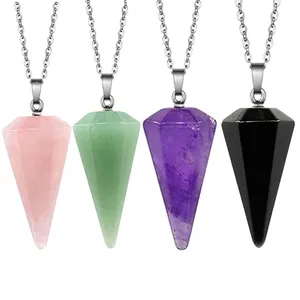 Natural Stone Crystal Hexagonal Point Pendant Necklace Polished Healing Quartz Pendulum Accessory For Women Fashion Jewelry