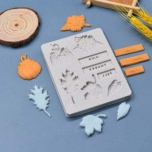 Fall pumpkin and maple leaf silicone mold with Thanks text for cake decorating