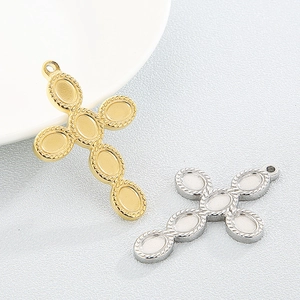 Gold and silver stainless steel hip hop cross pendants with 5 round settings