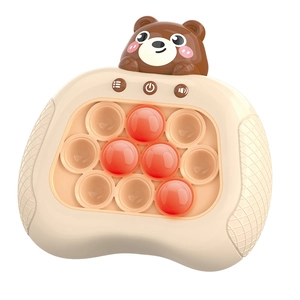 Beige bear-shaped pop-it game machine with red LED silicone buttons for kids