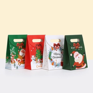 Christmas Gift Bags White Cardboard Handheld Cartoon Printed Festive Holiday Party Candy Treat Storage Portable
