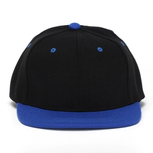 Casquette snapback à bord plat noir et bleu, design à 6 panneaux de style urbain