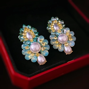 Boucles D'oreilles Fleurs Vintage Avec Imitation Künstliche Perle Strass Cristal Alliage Tige En Argent