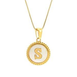 18K gold plated snake chain necklace featuring a white shell pendant with a golden letter S