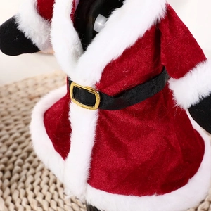Christmas Santa suit wine bottle cover with red velvet and white faux fur trim decor