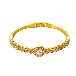 Gold plated alloy heart bracelet with rhinestones and center crystal for women