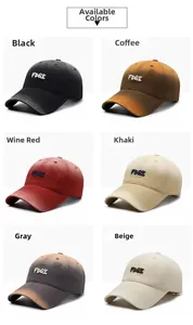 Grid view showing six colors of washed vintage baseball caps with FBQE embroidery