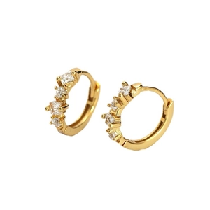 Elegant 925 sterling silver hoop earrings with sparkling cubic zirconia in gold plating