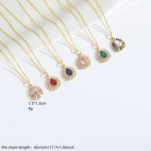 Vintage modernist water drop pendant necklace with colorful crystals and baguette diamonds