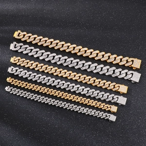Hip hop iced out Cuban link bracelets in gold and silver finish with rhinestones