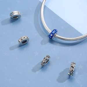 S925 sterling silver star and moon charms with blue enamel and sparkling zirconia