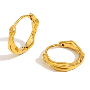 Minimalist 18K gold plated stainless steel hoop earrings with irregular ripple texture