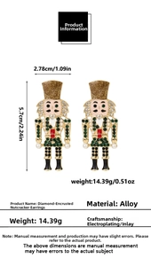 Detailed size specifications of nutcracker soldier earrings with enamel and rhinestone inlay