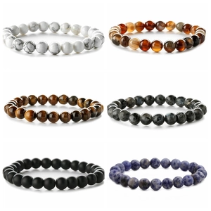 Natural Stone Beaded Bracelet Tiger Eye Howlite Agate Lava Rock Minimalist Healing Stretch Jewelry Women Men