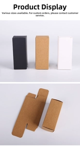 Flat-lay view showing assembled and unfolded rectangular paper packaging boxes in three colors