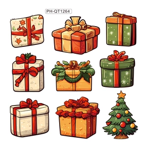 Christmas wall stickers set featuring festive gift boxes and a decorated Xmas tree