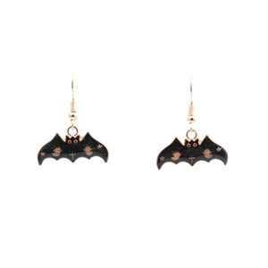 Boucles d'oreilles chauve-souris noires pailletées avec crochets dorés pour Halloween
