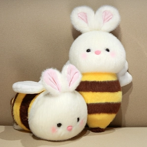 Cute plush bunny dressed as a bee, standing and lying soft rabbit dolls for kids