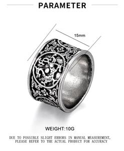 Detail showing 15mm width and 10g weight of the vintage punk dragon relief ring