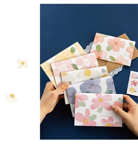 Detail of 3D pop-up flower cards with watercolor designs and brown kraft envelopes